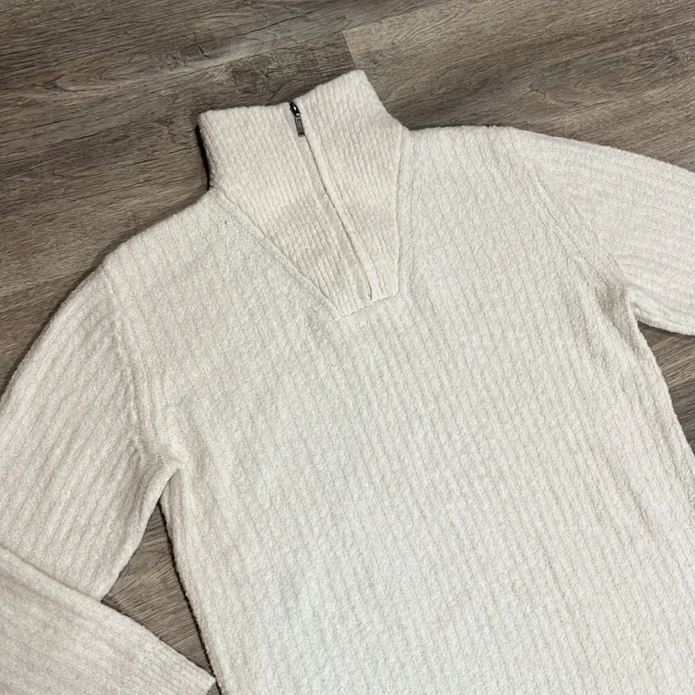 L L Bean Women’s White Cozy Cloud Sweater Quarter Zip Size Medium Lightweight - Picture 5 of 8